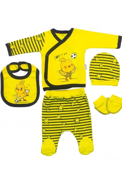 5'Li Sarıı Kanarya Hastane Çıkışı Bebek Takım 100 % Doğal Pamuk