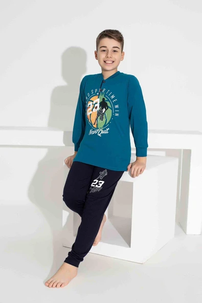 Erkek Çocuk Basketbol Desenli Uzun Kollu Pijama Takımı - 2