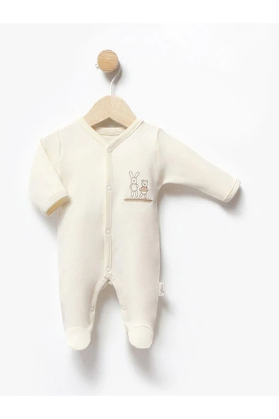 Unısex Bebek Tavşan Ve Ayıcık Nakışlı Tulum Salopet