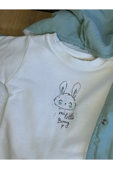 3'Lü Kız Bebek Çocuk İçi Polarlı Ceket 2 İplik Sweatshirt Ve Pantalon Takım - 3