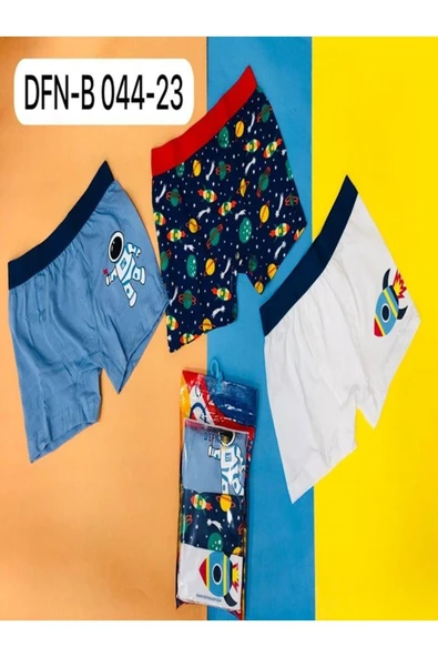 %95 Pamuk 3'Lü Astronot Desenli Erkek Çocuk Boxer