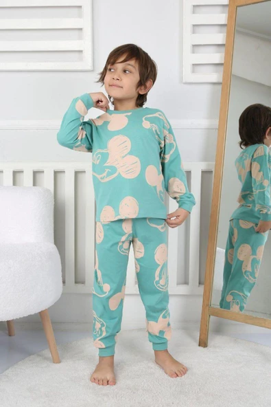Erkek Çocuk Mikii Desenli Uzun Kollu Pijama Takımı