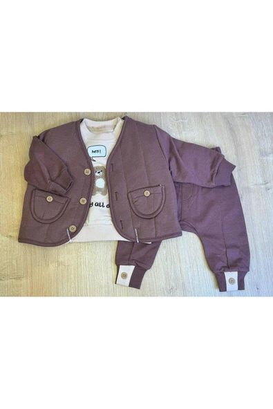 3'Lü Erkek Bebek Çocuk Kapitone Ceket 2 İplik Sweatshirt Ve Pantalon Takım