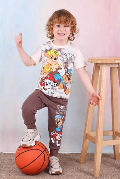 Erkek Çocuk Paw Petroll Desenli Kısa Kollu Tshırt Eşofman 2'Li Takım