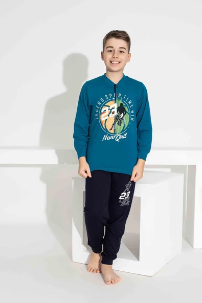 Erkek Çocuk Basketbol Desenli Uzun Kollu Pijama Takımı