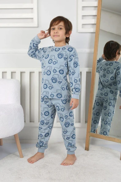 Erkek Çocuk Traktör Desenli Uzun Kollu Pijama Takımı