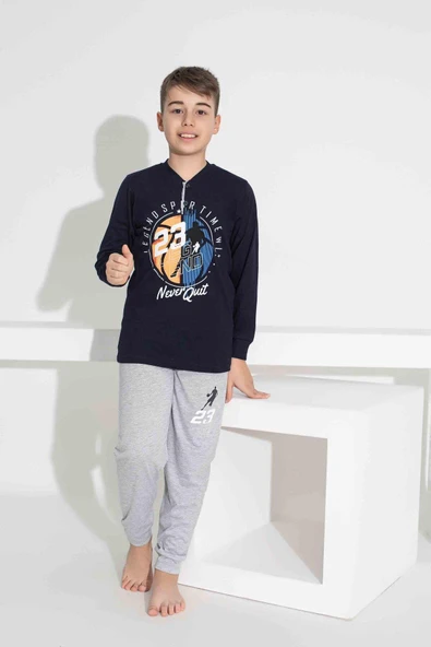 Erkek Çocuk Basketbol Desenli Uzun Kollu Pijama Takımı - 2