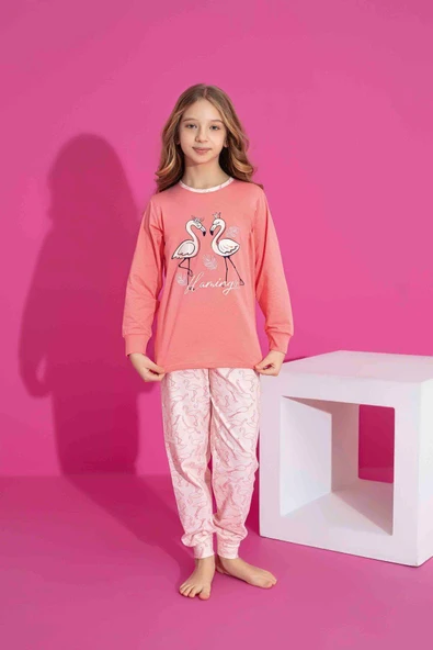 Kız Çocuk Kuğu Desenli Uzun Kollu Pijama Takımı