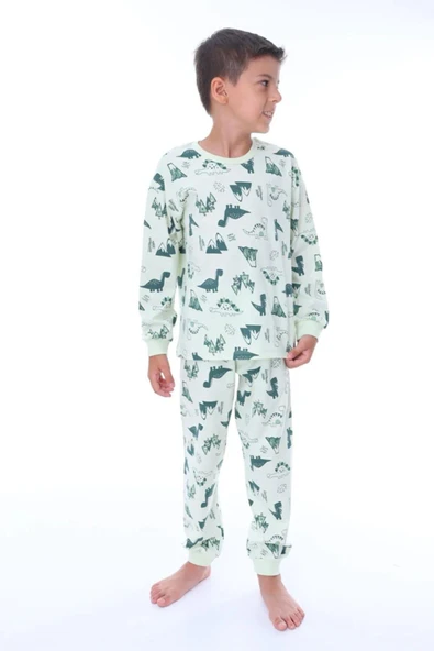 Erkek Çocuk Dinazor Desenli Uzun Kollu Pijama Takımı