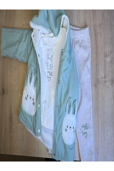 3'Lü Kız Bebek Çocuk İçi Polarlı Ceket 2 İplik Sweatshirt Ve Pantalon Takım