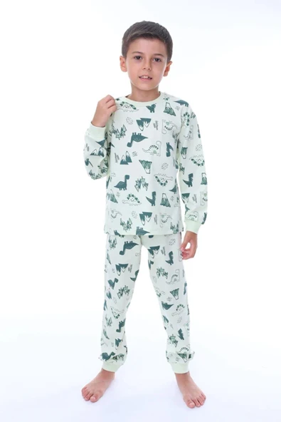 Erkek Çocuk Dinazor Desenli Uzun Kollu Pijama Takımı - 2