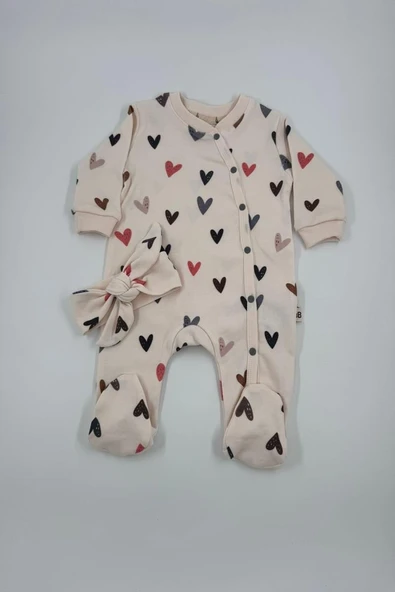 Kız Bebek Kalp Taçlı Baskılı Tulum Salopet - 3