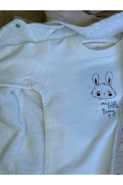 3'Lü Kız Bebek Çocuk İçi Polarlı Ceket 2 İplik Sweatshirt Ve Pantalon Takım - 2