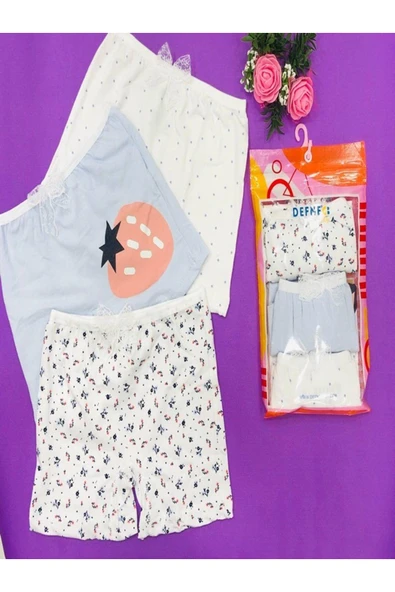 %95 Pamuk 3'Lü Kız Çocuk Boxer