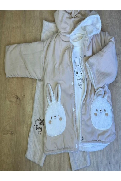 3'Lü Kız Bebek Çocuk İçi Polarlı Ceket 2 İplik Sweatshirt Ve Pantalon Takım