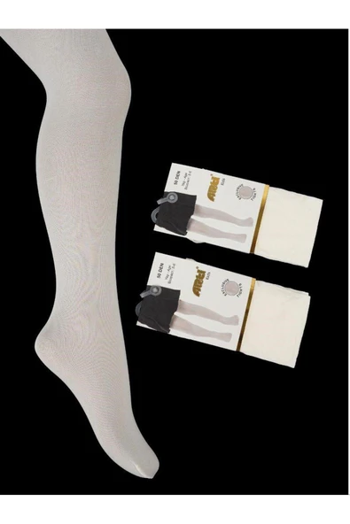 3 Adet Kız Çocuk Düz 50 Den Siyah Beyaz Krem Yazlık Külotlu Çorap - Resim 3