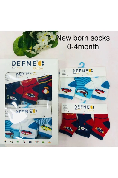 6 Çift Pamuklu New Born Yenidoğan Erkek Bebek Çorap - 1