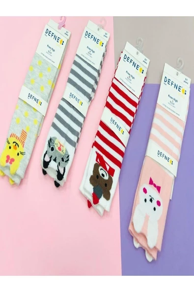 1 Adet Kız Çocuk Anımal Desenli Pembe Dizaltı Çorabı ürün görseli 1