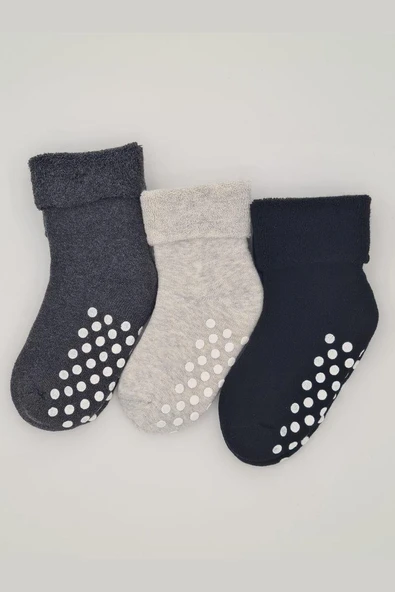 5-6 Yaş 3 Çift Havlu Pamuklu Kaydırmaz Taban  Kışlık Erkek Çocuk Ve Bebek Soket Çorap ürün görseli 1