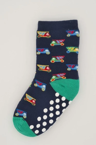 3 Çift Havlu Pamuklu Kaydırmaz Taban Kışlık Araba Ve Çizgi Desenli  Erkek Çocuk Ve Bebek Soket Çorap - Resim 2