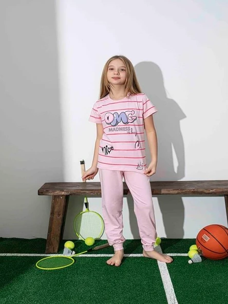Kız Çocuk Desenli Pembe Pijama Takımı - Resim 2
