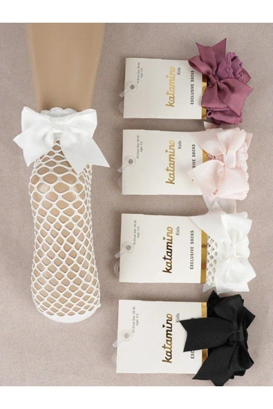 1 Çift Kız Çocuk Gül Kurusu File Dantel Detaylı Soket Çorap ürün görseli