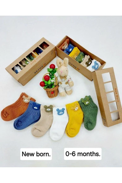 Kopya - Kıpırık Baby Yeni Doğan Kutulu 6 Çift Unusex Bebek Çorabı ürün görseli 1