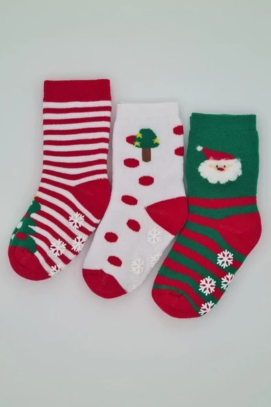 Kıpırık Baby 3 Çift Havlu Pamuklu Kışlık Yılbaşı Desenli Unisex Çocuk Ve Bebek Soket Çorap ürün görseli 1