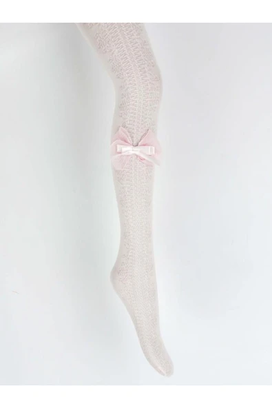 1 Adet Kız Çocuk Yazlık Pembe Dantel  Kurdele Fiyonk Aksesuarlı Çocuk Külotlu Çorap - Resim 2