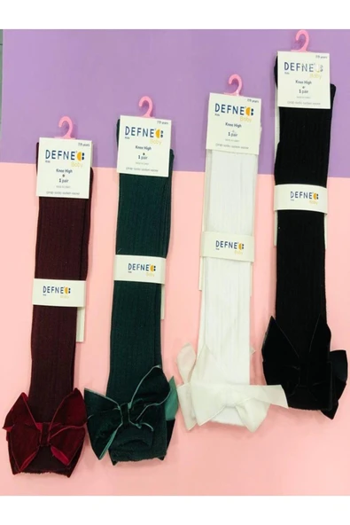 1 Adet Kız Çocuk  Kadife Kurdele Deteylı Siyah Dizaltı Çorabı ürün görseli 1