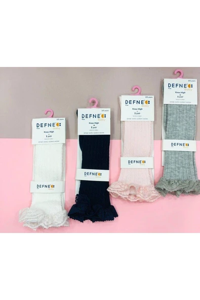 1 Adet Kız Çocuk Fisto Detaylı Pembe Desenli Dizaltı Çorabı ürün görseli 1