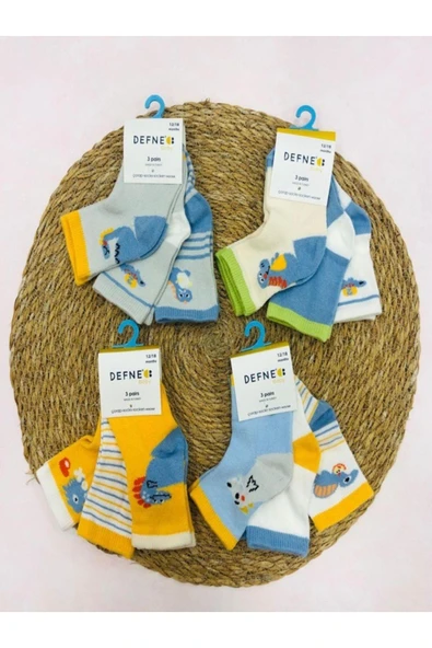 3-4 Yaş Aylık 12'Li Erkek Bebek Çocuk Pamuklu Çorap ürün görseli 1
