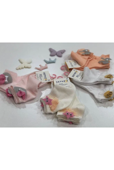 2 Çift Kız Çocuk Krem Aksesuar Detaylı Soket Çorap ürün görseli 1