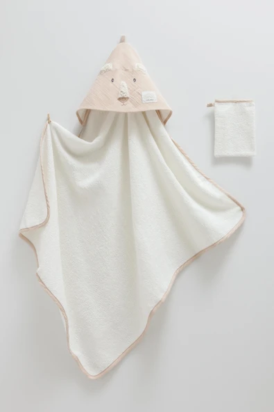 Kahve Tavşan Desenli Bebek Banyo Havlusu