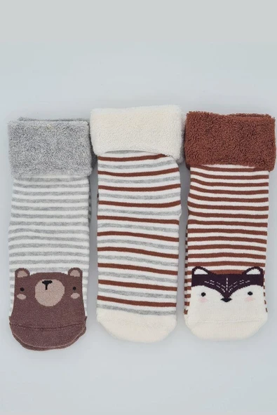 3 Çift Havlu Pamuklu Kaydırmaz Taban  Kışlık Erkek Çocuk Ve Bebek Soket Çorap ürün görseli 1