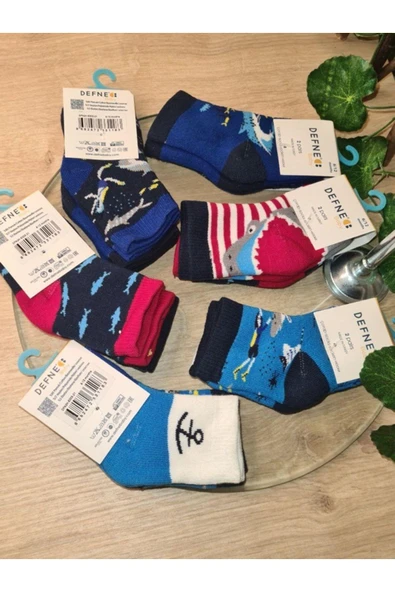 6 Çift Havlu Pamuklu Kaydırmaz Taban Kışlık Balık Desenli Erkek  Çocuk Ve Bebek Soket Çorap