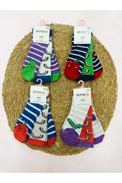 3-4 Yaş Aylık 12'Li Kız Bebek Çocuk Pamuklu Çorap ürün görseli