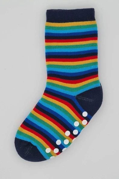 3 Çift Havlu Pamuklu Kaydırmaz Taban Kışlık Araba Ve Çizgi Desenli  Erkek Çocuk Ve Bebek Soket Çorap - Resim 4