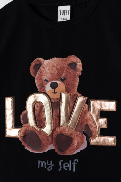 Kız Çocuk Siyah Ayıcık Desenli  Tütü Etekli Takım - Resim 2