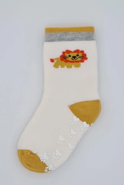 3-4 Yaş 3 Çift Havlu Pamuklu Kaydırmaz Taban  Kışlık Unısex Çocuk Ve Bebek Soket Çorap - Resim 3