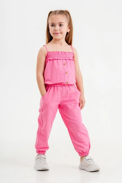 Kız Çocuk Fuşya Pantalonlu Poplin Takım