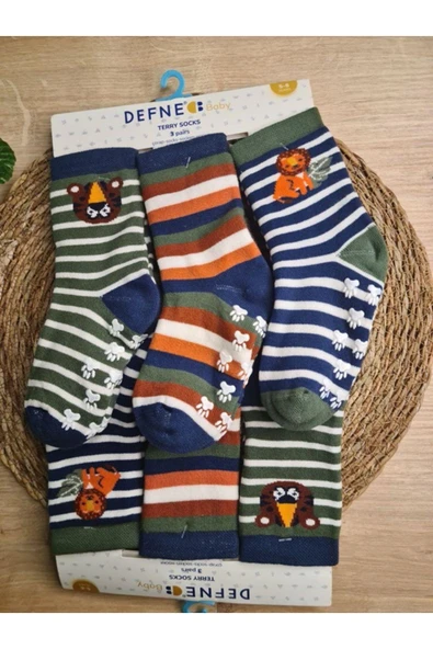 3 Çift Havlu Pamuklu Kaydırmaz Taban  Kışlık Erkek Çocuk Ve Bebek Soket Çorap