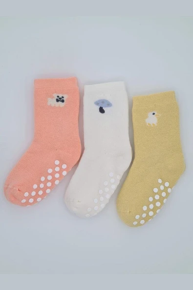 3 Çift Havlu Pamuklu Kaydırmaz Taban  Kışlık Kız Çocuk Ve Bebek Soket Çorap ürün görseli 1