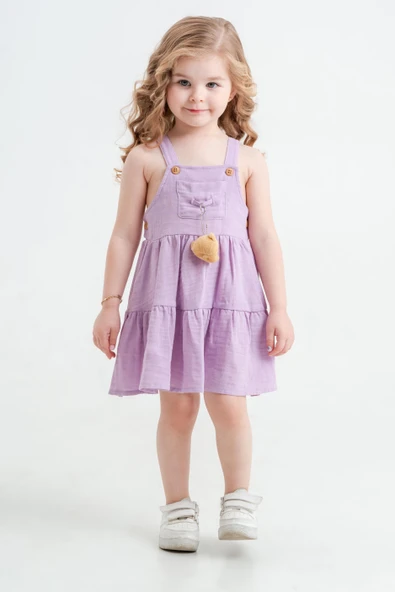 Kız Bebek Çocuk Lila Ayıcık aksesuarlı Elbise - 6