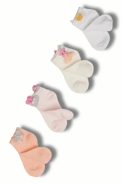 2 Çift Kız Çocuk Krem Aksesuar Detaylı Soket Çorap - Resim 2