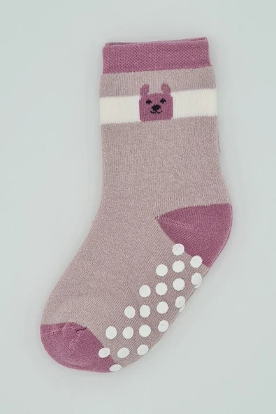 3 Çift Havlu Pamuklu Kaydırmaz Taban Kışlık Mantar Kalp Desenli Kız  Çocuk Ve Bebek Soket Çorap - Resim 3