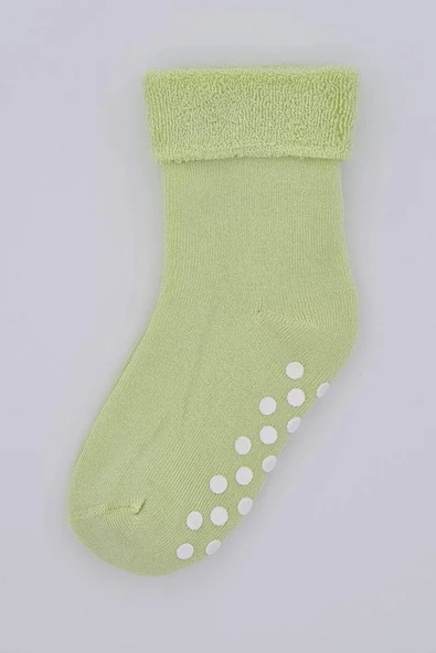 3-4 Yaş 3 Çift Havlu Pamuklu Kaydırmaz Taban  Kışlık Unısex Çocuk Ve Bebek Soket Çorap - Resim 4