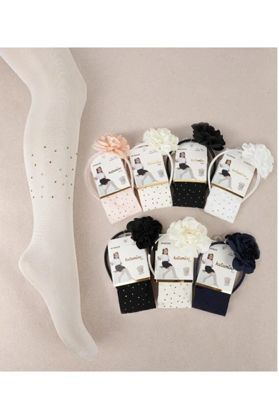 1 Adet Kız Çocuk Yazlık  Pembe Taçlı Boncuklu Desenli 40 Den Külotlu Çorap ürün görseli 1