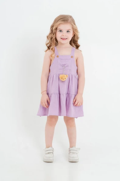 Kız Bebek Çocuk Lila Ayıcık aksesuarlı Elbise