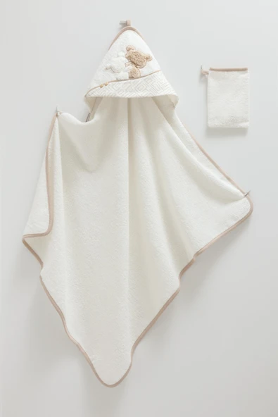 Kahve  Ayıcık Desenli Bebek Banyo Havlusu